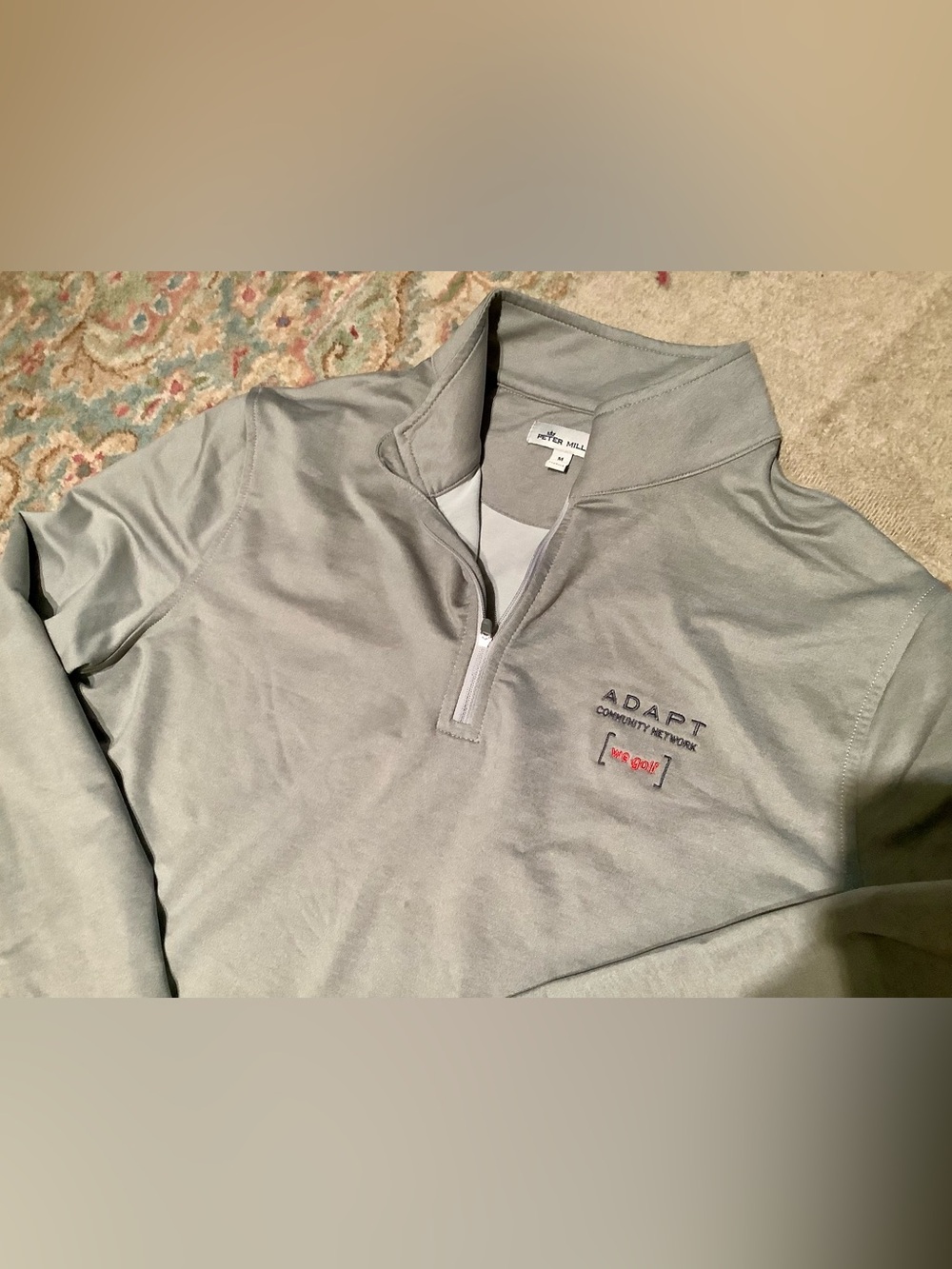 Peter Millar Light Gray Quarter-Zip Pullover with logo - Sz Med - EUC